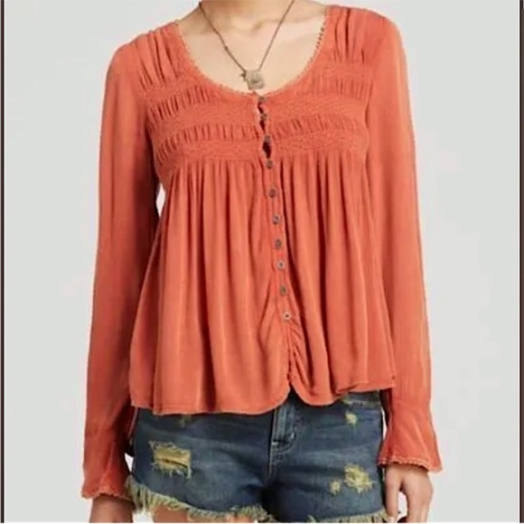 NWT Free People Blue Bird Smocked Peasant Blouse ⭐️ - Picture 2 of 8